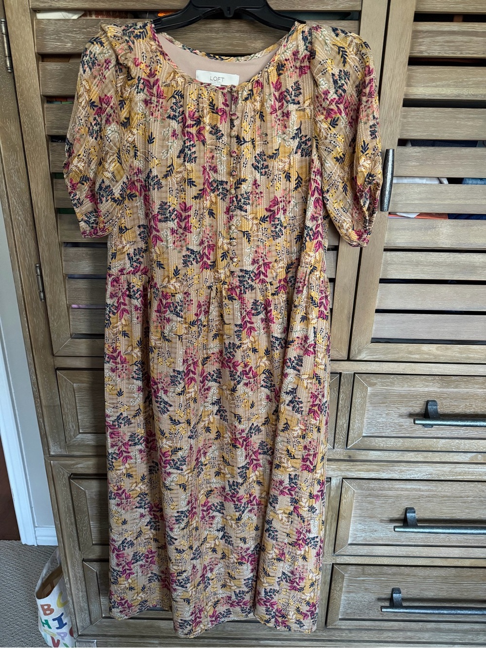 LOFT Mustard Yellow Floral Midi Dress